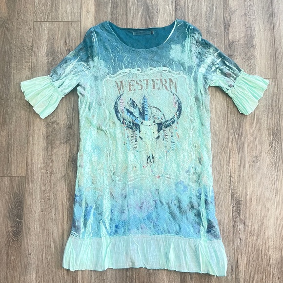 Origami by Vivien Dress Western Blue Lace Longhorn Size Large - Picture 4 of 4